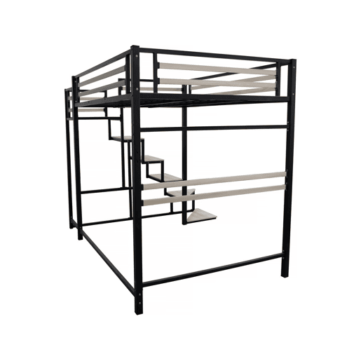 Cama alta de metal com escadas LENA - 140 x 200 cm - preta -