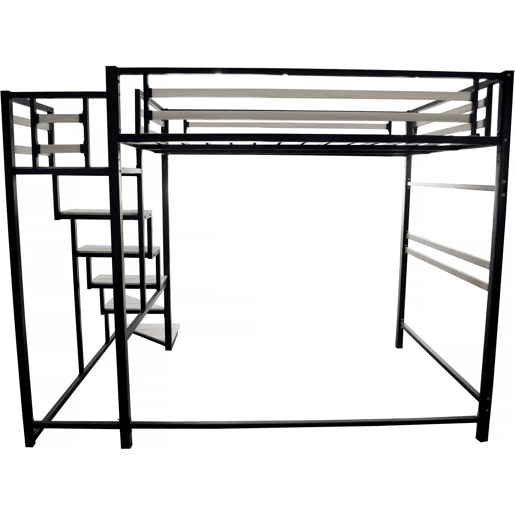 Cama alta de metal com escadas LENA - 140 x 200 cm - preta -