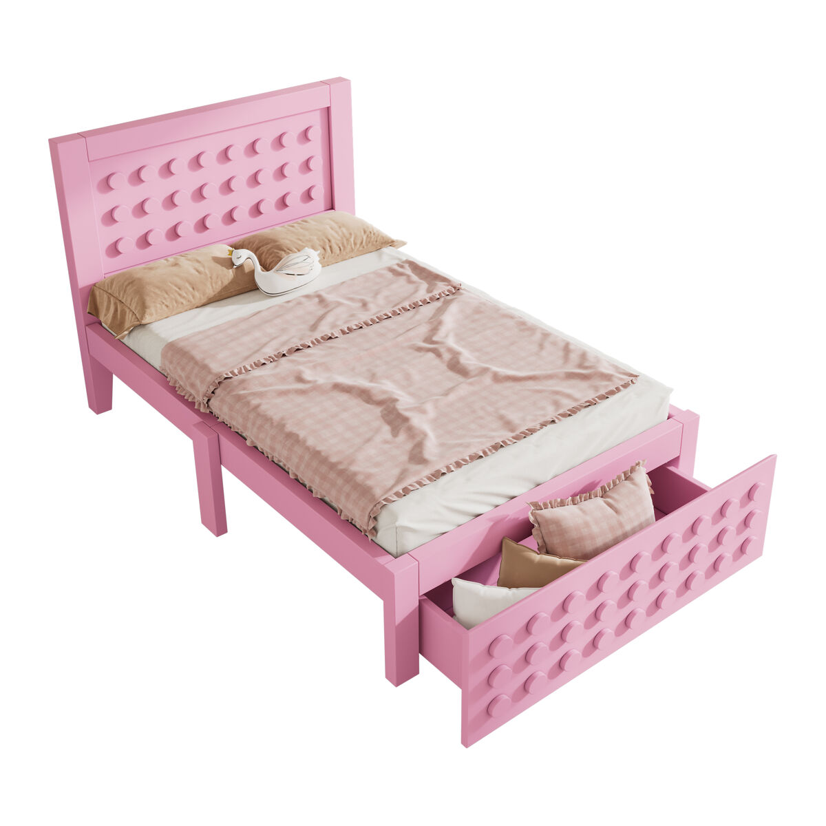 Cama infantil de madera maciza con 1 cajón 95x210