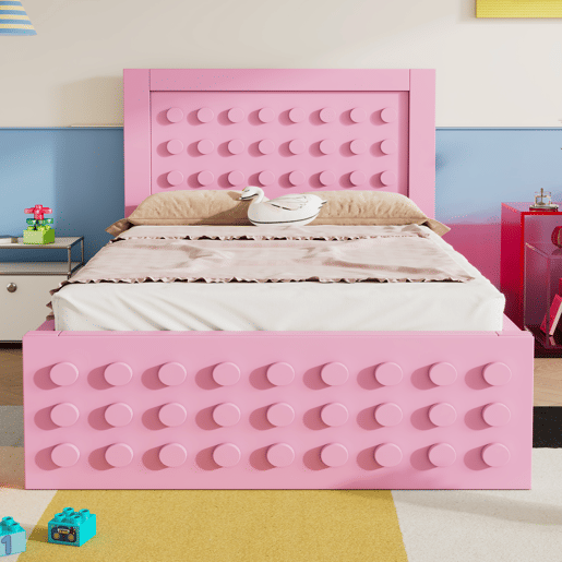 Cama de criança,cama de solteiro de madeira maciça 90x200cm com 1 gaveta,rosa