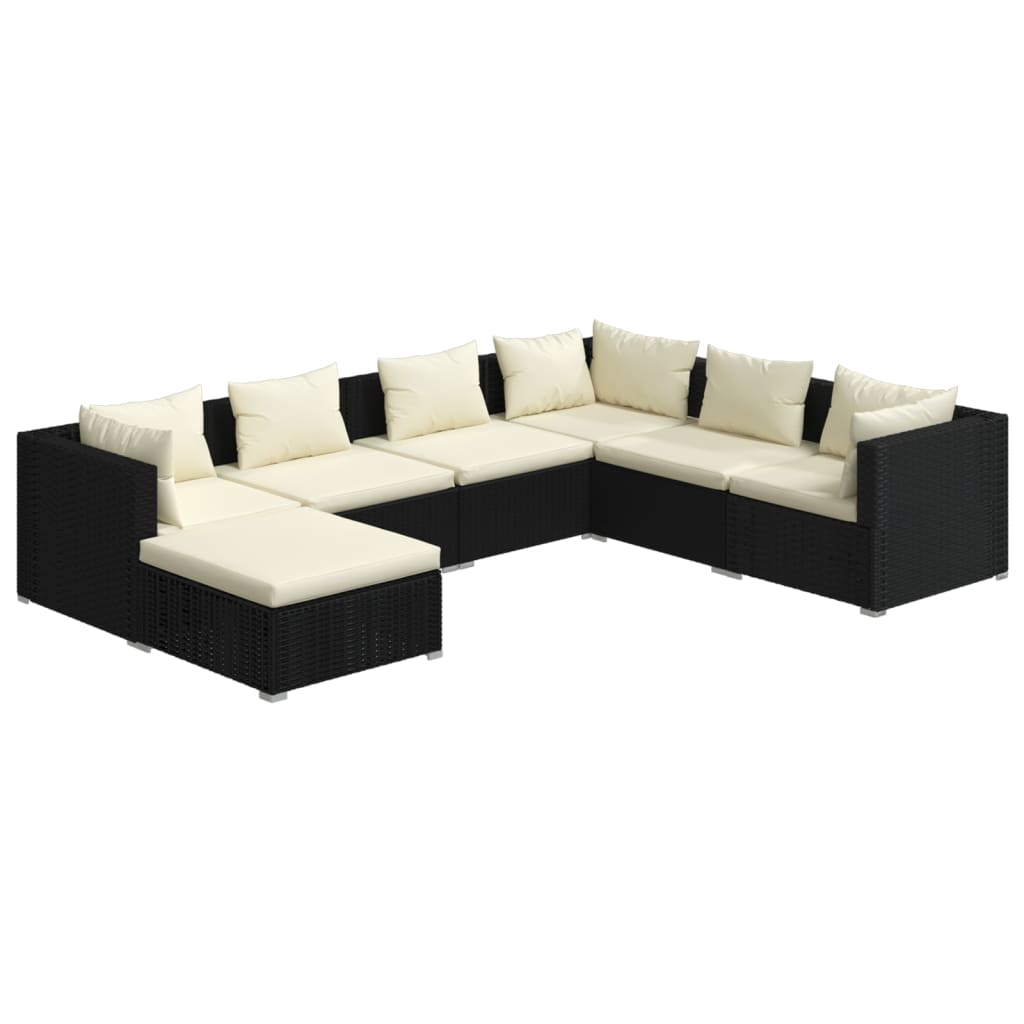 Set de muebles de jardín 7 pzas y cojines ratán sintético negro