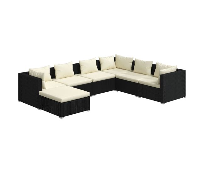 Set de muebles de jardín 7 pzas y cojines ratán sintético negro