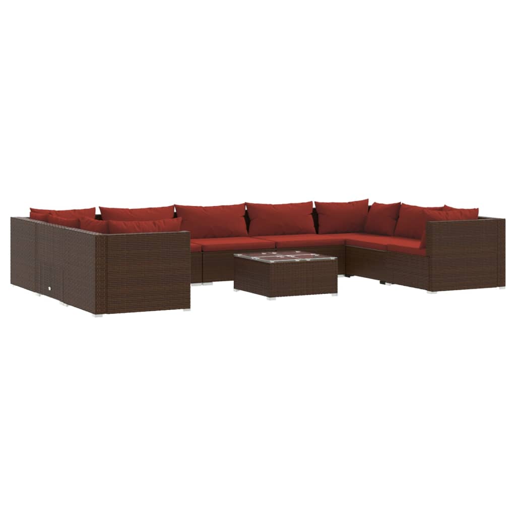 Set muebles de jardín 10 piezas cojines ratán sintético marrón