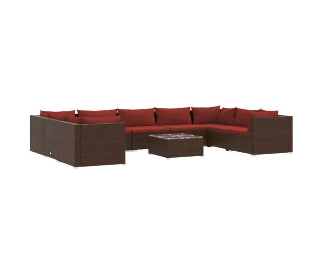 Set muebles de jardín 10 piezas cojines ratán sintético marrón