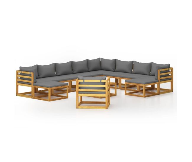 Muebles de jardín 12 piezas cojines madera maciza de acacia