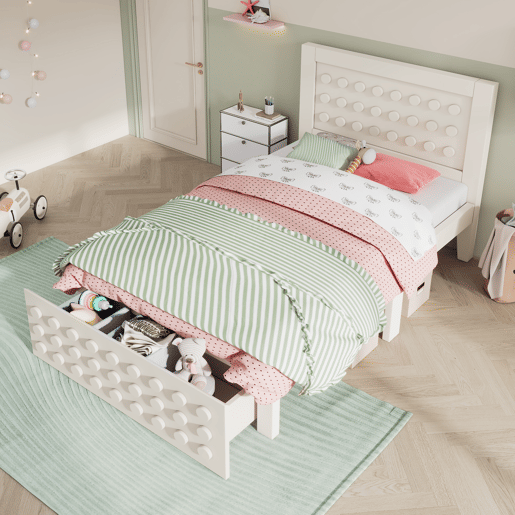 Cama de criança,cama de solteiro de madeira maciça 90x200cm com 1 gaveta,branco