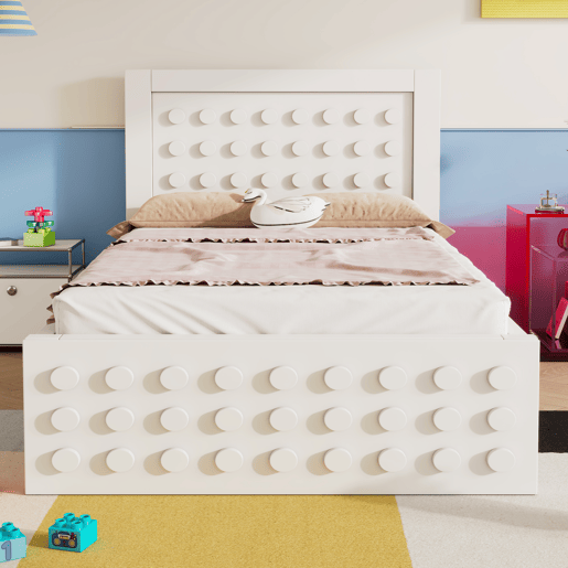 Cama de criança,cama de solteiro de madeira maciça 90x200cm com 1 gaveta,branco