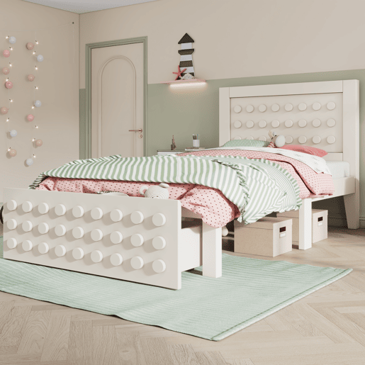 Cama de criança,cama de solteiro de madeira maciça 90x200cm com 1 gaveta,branco