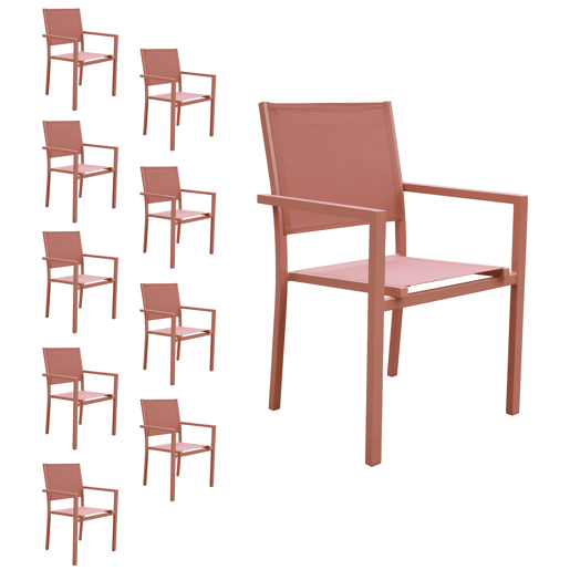 Conjunto de 10 cadeiras de alumínio em terracota - textilène terracotta