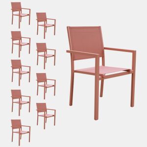 Conjunto de 10 cadeiras de alumínio em terracota - textilène terracotta