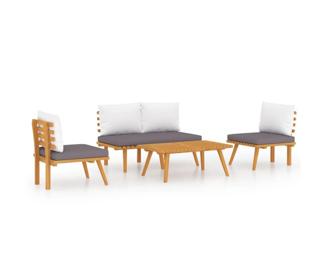 Set de muebles de jardín 4 piezas con cojines madera de acacia