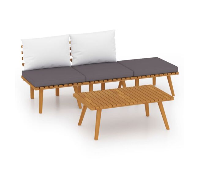 Muebles de jardín 4 piezas con cojines madera maciza de acacia