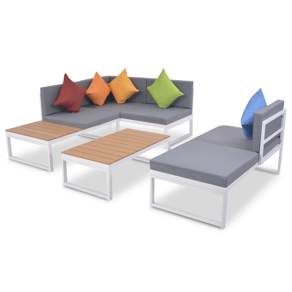 Set de muebles de jardín 4 piezas y cojines aluminio y wpc