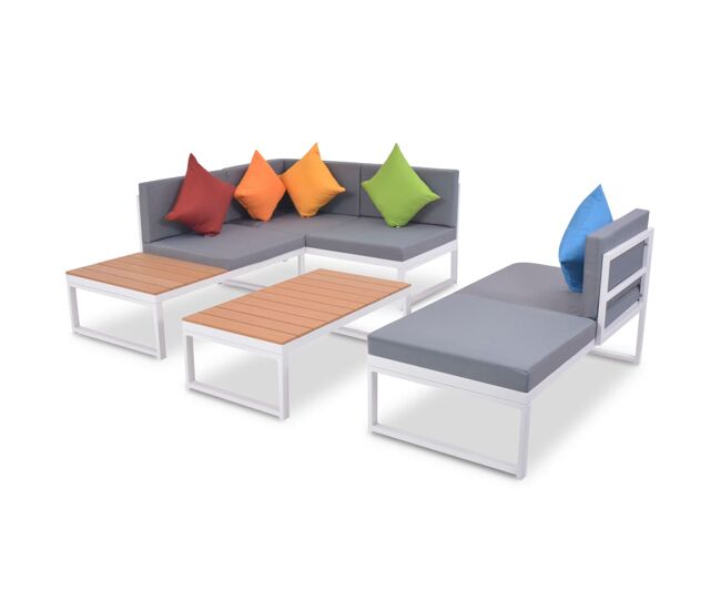 Set de muebles de jardín 4 piezas y cojines aluminio y wpc