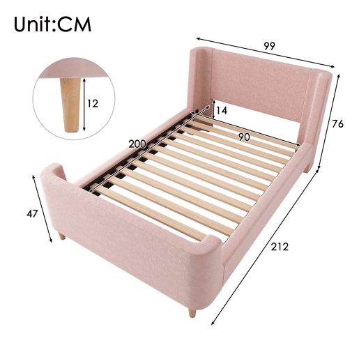 Cama de criança,cama de solteiro de veludo 90x200cm,rosa
