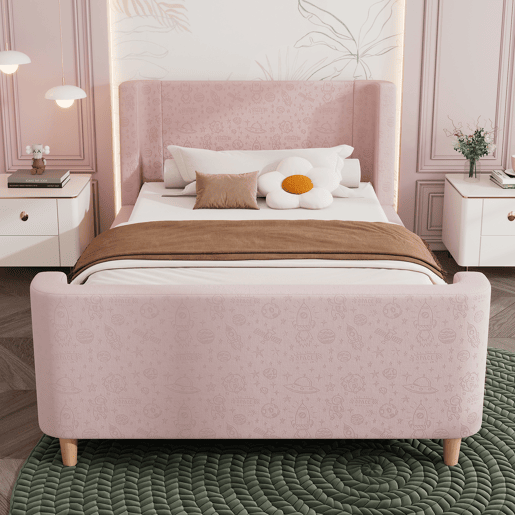 Cama de criança,cama de solteiro de veludo 90x200cm,rosa