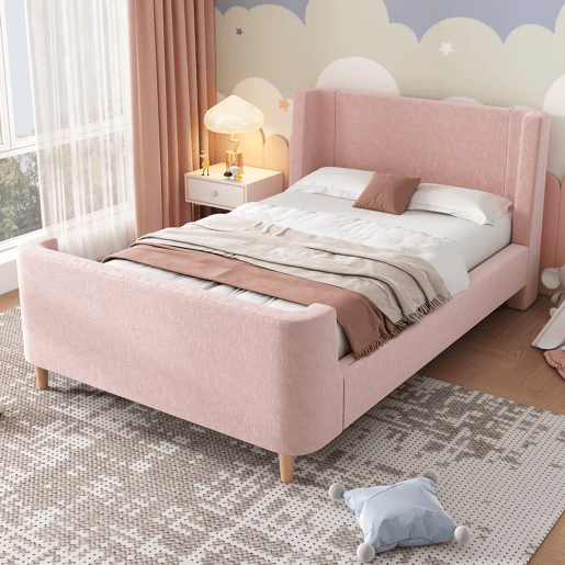 Cama de criança,cama de solteiro de veludo 90x200cm,rosa