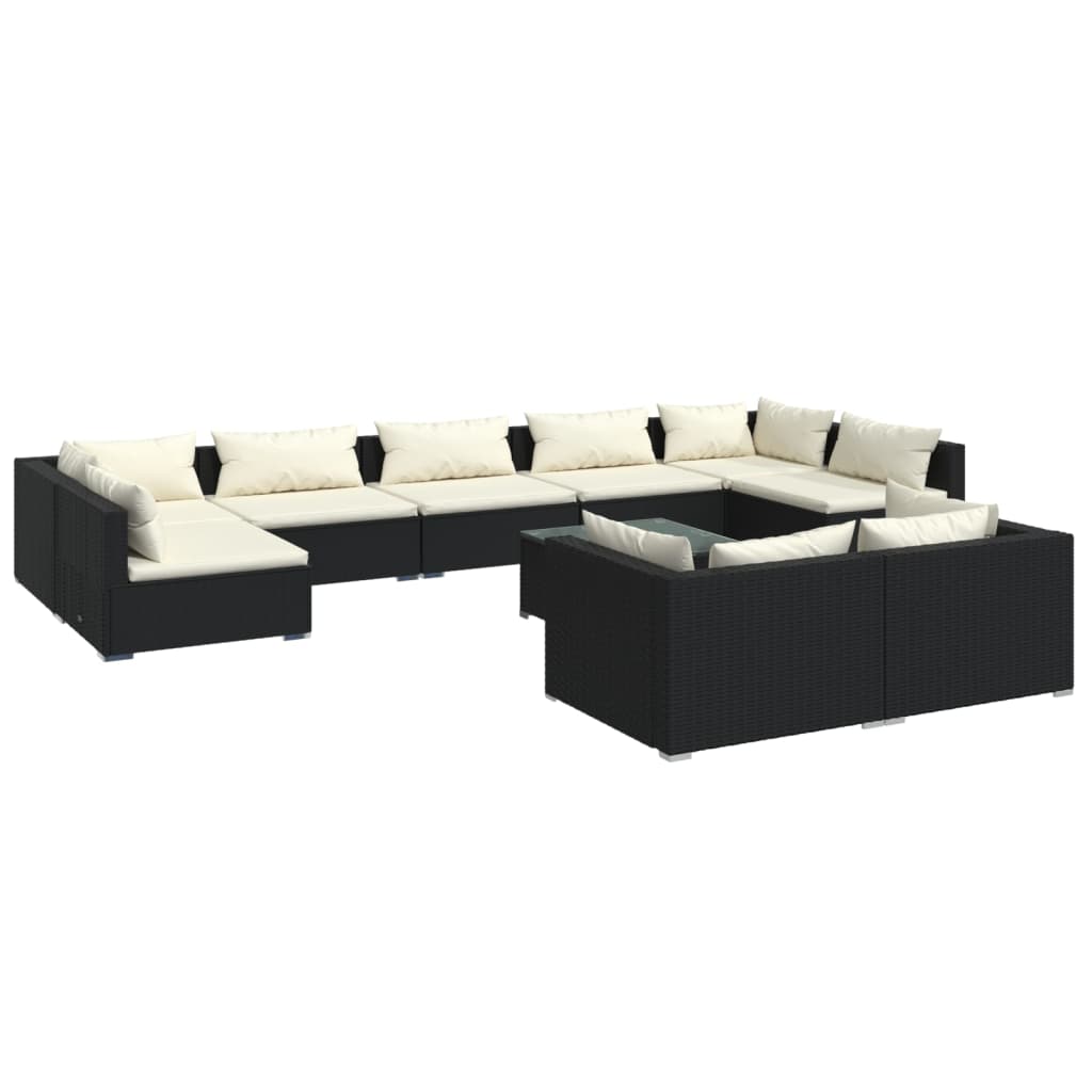 Set de muebles de jardín 10 pzas cojines ratán sintético negro