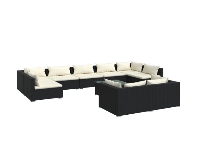 Set de muebles de jardín 10 pzas cojines ratán sintético negro