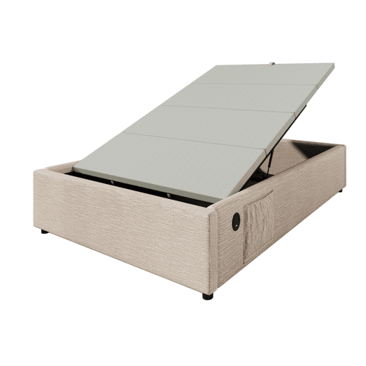 Cama de solteiro de linho 90x190cm com armazenamento,bege