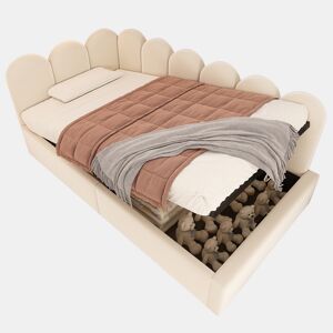 Cama de solteiro de veludo 90x200cm com armazenamento,bege