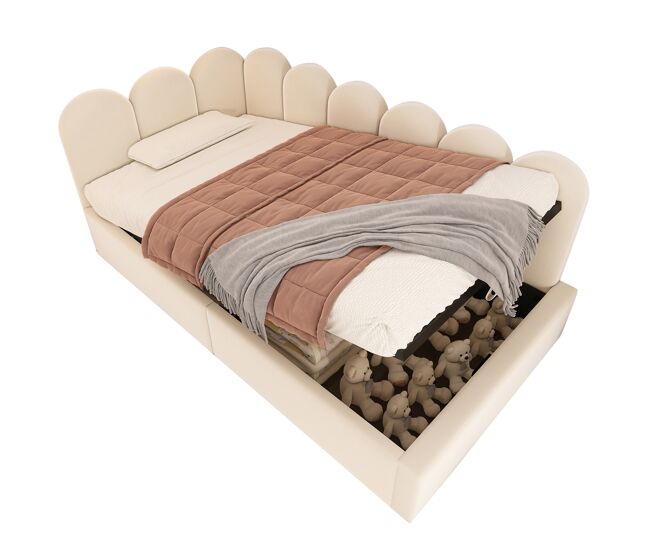 Cama individual de terciopelo 90x200cm con almacenaje,beige