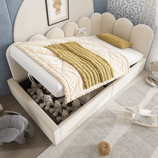 Cama de solteiro de veludo 90x200cm com armazenamento,bege