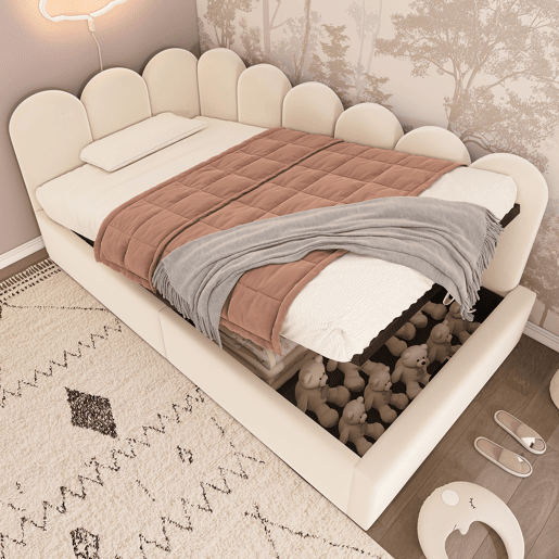 Cama de solteiro de veludo 90x200cm com armazenamento,bege