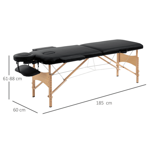 HOMCOM Marquesa de Massagem Dobrável Marquesa com Altura Ajustável 61-88 cm Desenho Ergonómico para Utilização Profissional Fácil de Transportar 185x60 cm Preto