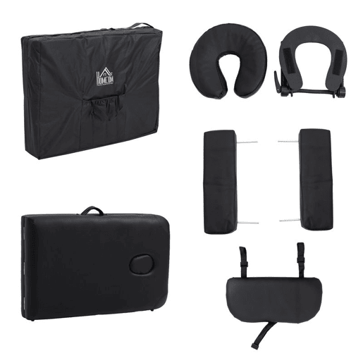 HOMCOM Marquesa de Massagem Dobrável Marquesa com Altura Ajustável 61-88 cm Desenho Ergonómico para Utilização Profissional Fácil de Transportar 185x60 cm Preto