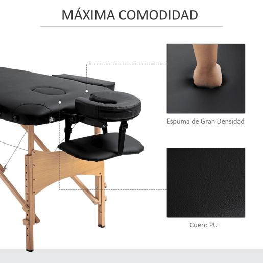 HOMCOM Marquesa de Massagem Dobrável Marquesa com Altura Ajustável 61-88 cm Desenho Ergonómico para Utilização Profissional Fácil de Transportar 185x60 cm Preto