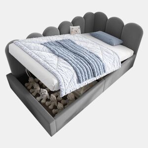 Cama de solteiro de veludo 90x190cm com armazenamento,cinzento