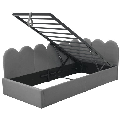 Cama de solteiro de veludo 90x190cm com armazenamento,cinzento