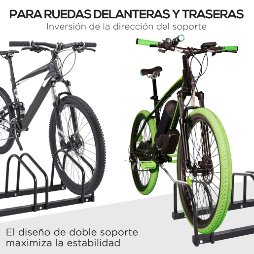 HOMCOM Estacionamento para 4 Bicicletas Suporte de Aço para Estacionar Bicicletas no Chão para Interior e Exterior 110x33x27 cm Preto