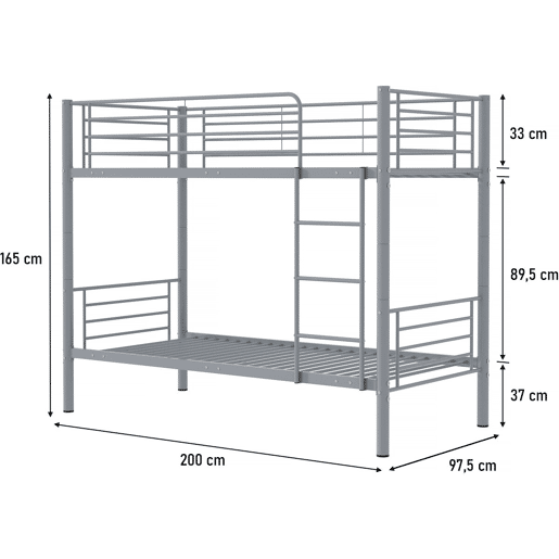 Beliche ADAM - 90 x 190 cm - Metal - Cinza Beliche ADAM - 90 x 190 cm - Metal - Cinza