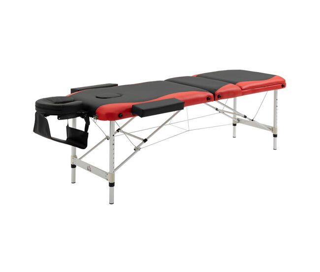 Homcom camilla masaje plegable camilla estética profesional de aluminio de 3 zonas con respaldo altura ajustable 9 niveles reposacabezas extraíble