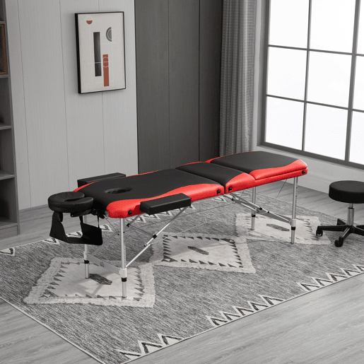 HOMCOM Marquesa de Massagem Dobrável e Portátil Mesa de Massagem com Altura Ajustável Apoio para a Cabeça e Apoio para os Braços 215x60x61-84 cm Preto e Vermelho