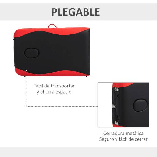 HOMCOM Marquesa de Massagem Dobrável e Portátil Mesa de Massagem com Altura Ajustável Apoio para a Cabeça e Apoio para os Braços 215x60x61-84 cm Preto e Vermelho
