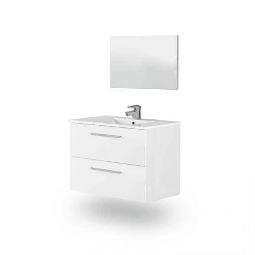 Conjunto de casa de banho com lavatório em cerâmica Feel S Branco brilhante 80 x 57 x 45 cm
