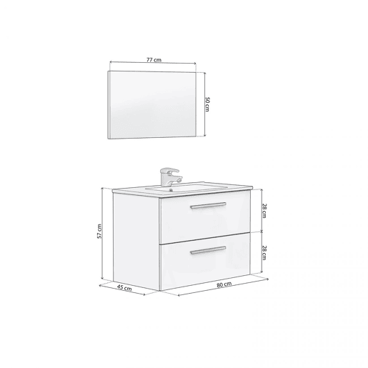 Conjunto de casa de banho com lavatório em cerâmica Feel S Branco brilhante 80 x 57 x 45 cm
