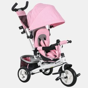HOMCOM Triciclo para Bebés Triciclo Evolutivo para Crianças de +12 Meses com Capota Dobrável Guiador Telescópico e Removível Bolsa e Porta-Garrafas 102x49x102 cm Rosa