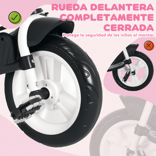 HOMCOM Triciclo para Bebés Triciclo Evolutivo para Crianças de +12 Meses com Capota Dobrável Guiador Telescópico e Removível Bolsa e Porta-Garrafas 102x49x102 cm Rosa