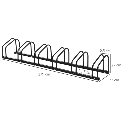 HOMCOM Estacionamento para 6 Bicicletas Suporte de Aço para Estacionar Bicicletas no Chão para Interior e Exterior 179x33x27 cm Preto
