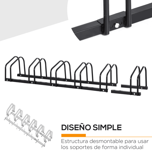 HOMCOM Estacionamento para 6 Bicicletas Suporte de Aço para Estacionar Bicicletas no Chão para Interior e Exterior 179x33x27 cm Preto