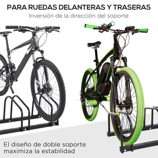 HOMCOM Estacionamento para 6 Bicicletas Suporte de Aço para Estacionar Bicicletas no Chão para Interior e Exterior 179x33x27 cm Preto