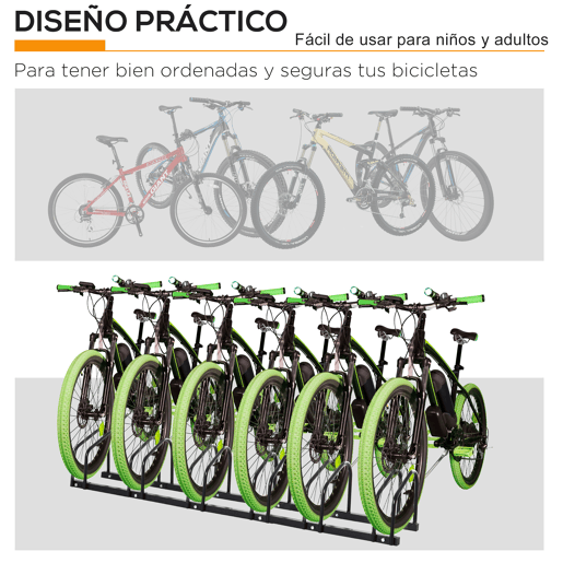 HOMCOM Estacionamento para 6 Bicicletas Suporte de Aço para Estacionar Bicicletas no Chão para Interior e Exterior 179x33x27 cm Preto