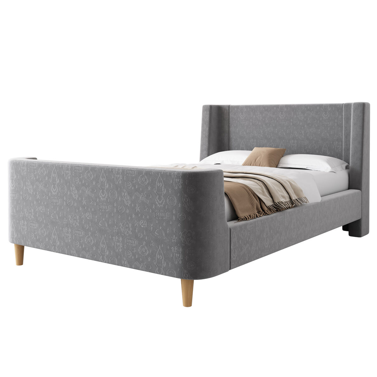 Cama infantil,cama individual de terciopelo 90x200cm,gris