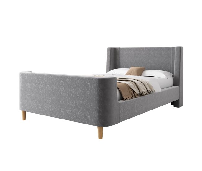 Cama infantil,cama individual de terciopelo 90x200cm,gris