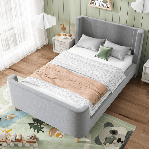 Cama de criança,cama de solteiro de veludo 90x200cm,cinzento