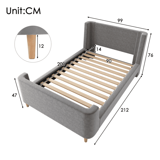 Cama de criança,cama de solteiro de veludo 90x200cm,cinzento